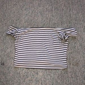 black and white off the shoulder crop top
